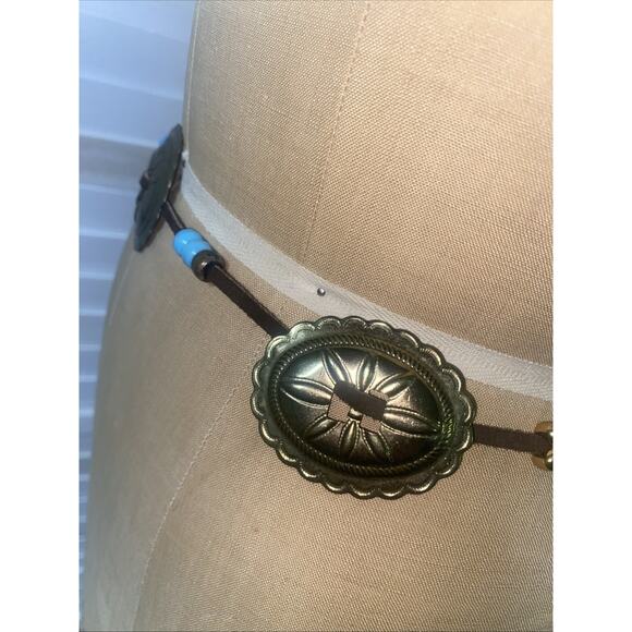 Vintage Leather & Brass Conchas/Arrowheads & Beads Boho Western Belt One Size - Picture 5 of 7
